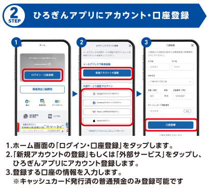 STEP2.ひろぎんアプリにアカウント・口座登録