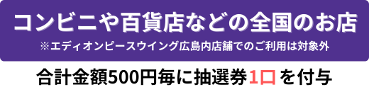 コンビニや百貨店などの全国のお店 ※エディオンピースウィング広島内店舗でのご利用は対象外
