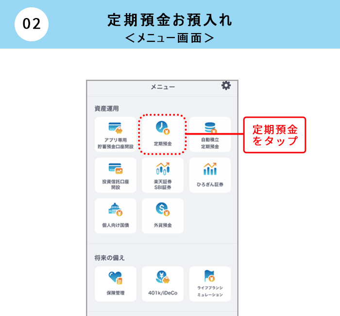 定期預金お預入れ｜メニュー画面