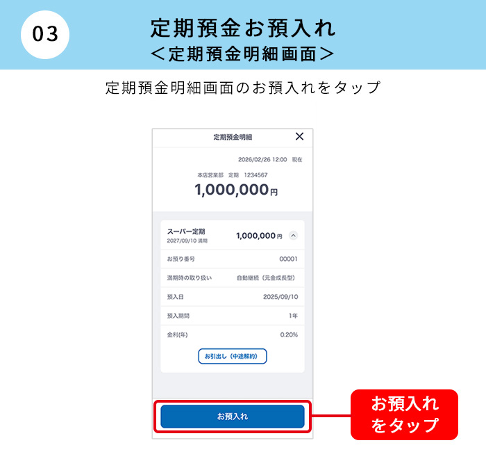 定期預金お預入れ｜定期預金明細画面