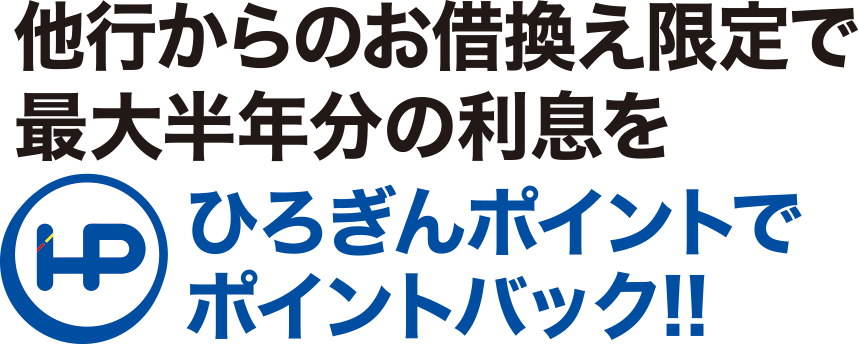 他行からのお借換え限定で最大半年分の利息をひろぎんポイントでポイントバック！