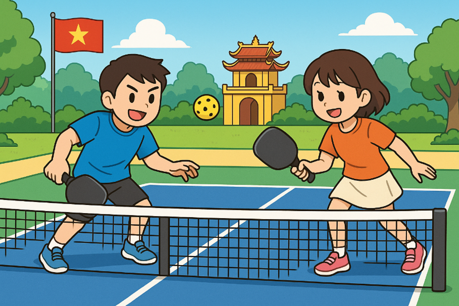生成AI「ChatGPT」で作成したベトナムでピックルボールをする男女のイメージイラスト