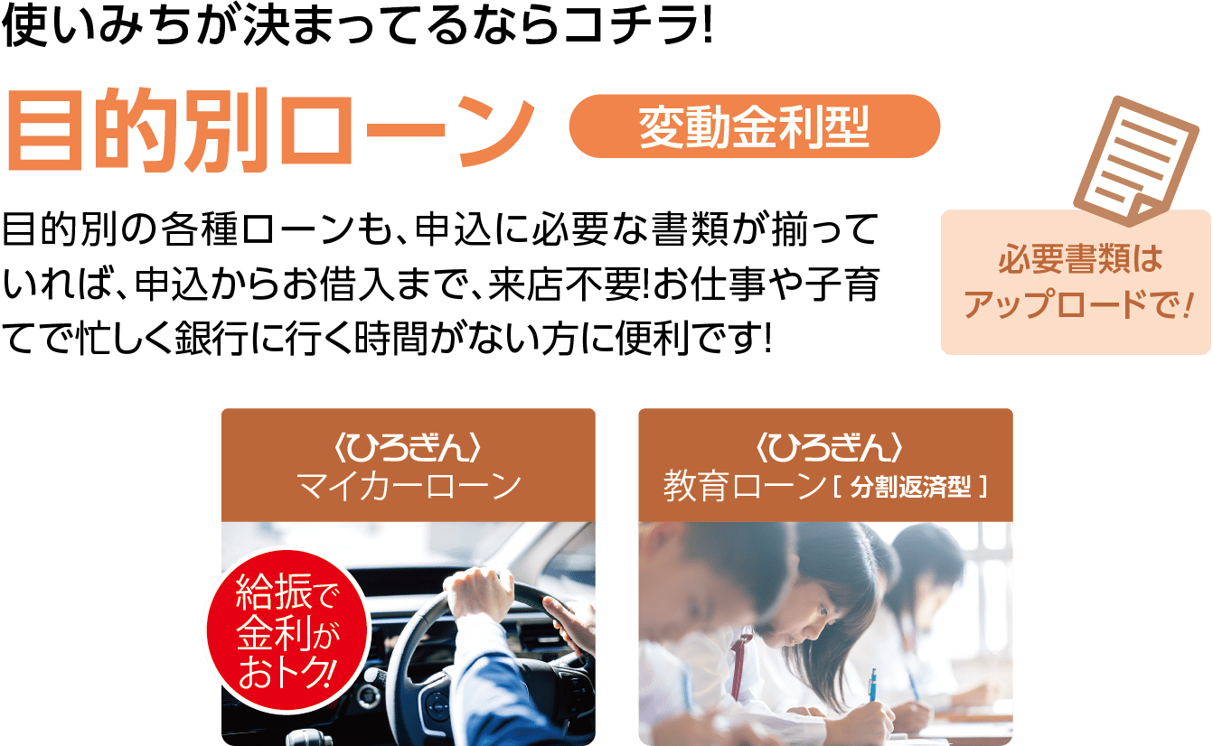 使いみちが決まってるならコチラ！目的別ローン