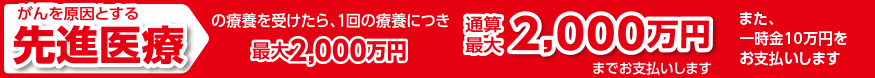 がんを原因とする先進医療の療養を受けたら一回の療養につき最大2,000万円　通算最大2,000万円までお支払いします