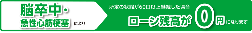 脳卒中・急性心筋梗塞により所定の状態が60日以上継続した場合ローン残高が0円になります