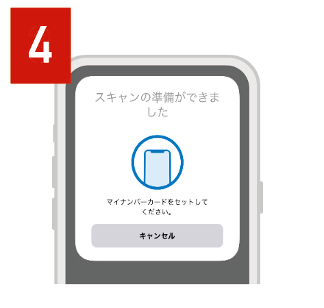 マイナンバーカードの上にスマートフォンを乗せ、読み取りを待ちます